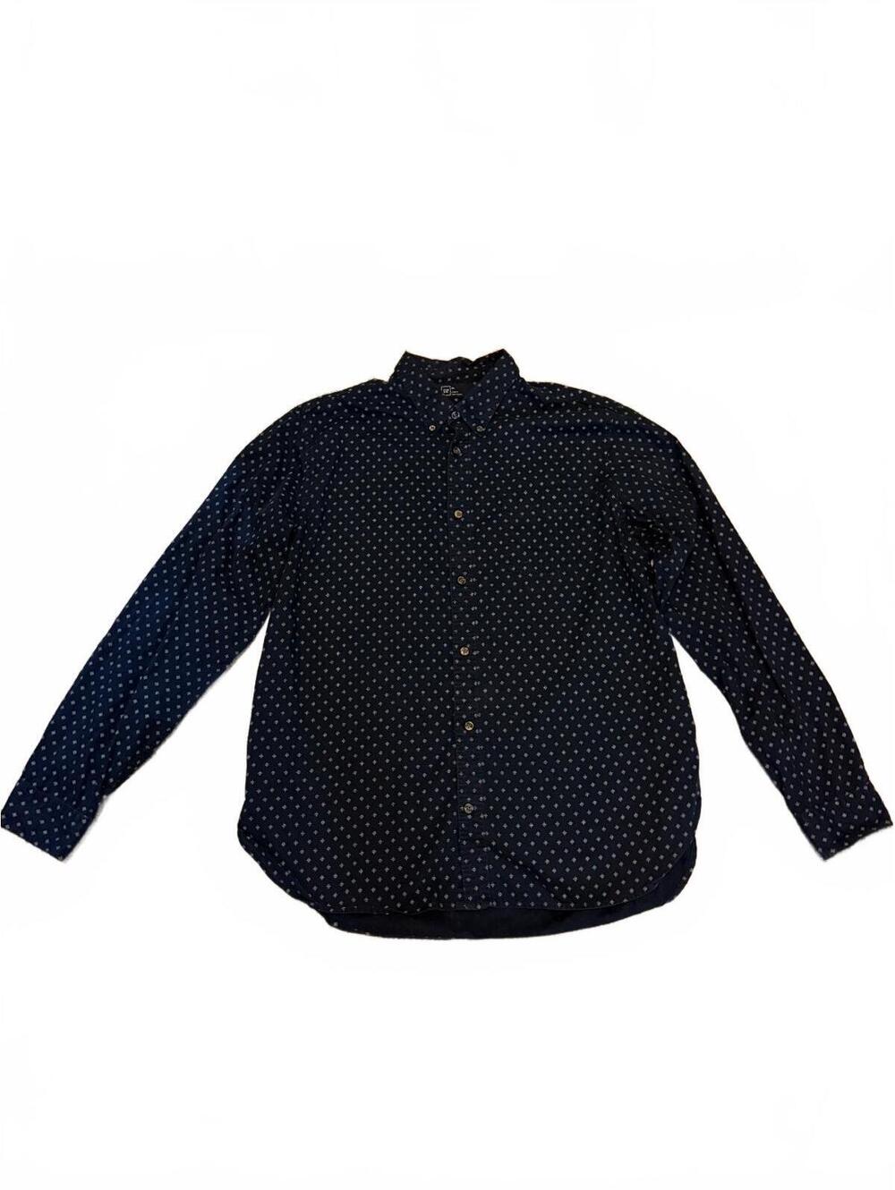 Gap Mens Shirt XL Navy Blue Diamond Geo Print Cotton Button Down Long Sleeve
